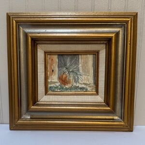 Framed Art Foliage Plant Signed Wood Frame